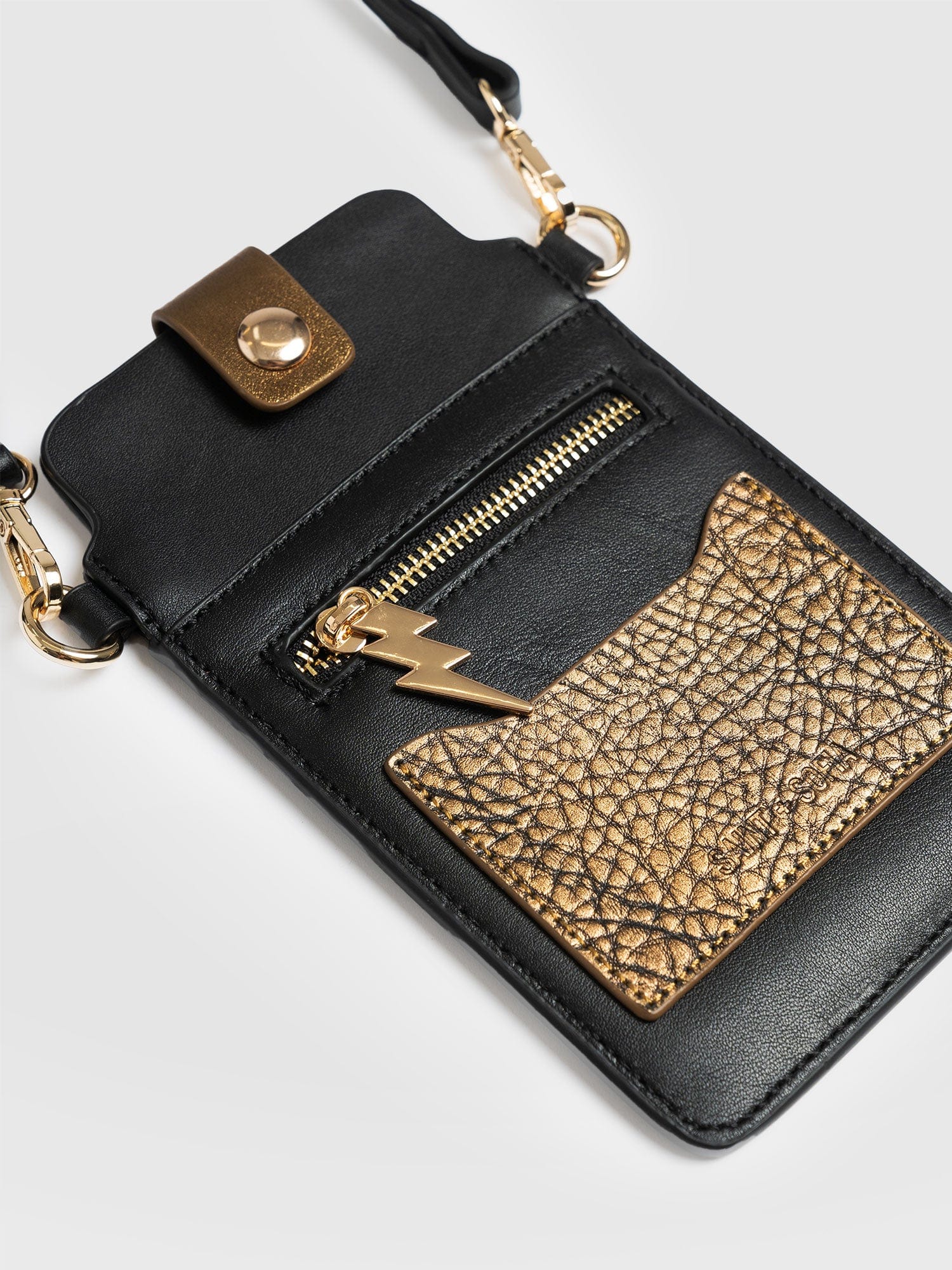 Pimlico Phone Bag Gold & Black - Women's Bags | Saint + Sofia® UK